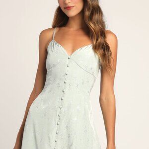 Lulus Constantly Chic Sage Green Floral Jacquard Satin Mini Dress